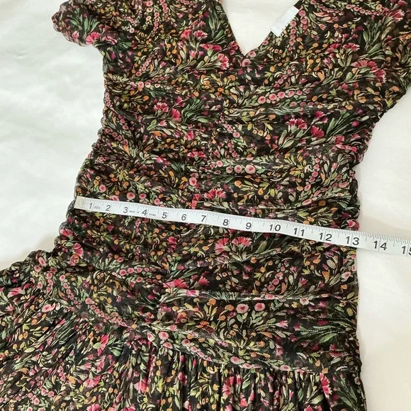 MISA Rebecca Tiered Ruched Floral Chiffon Dress Short Sleeve Size Small - Picture 11 of 15